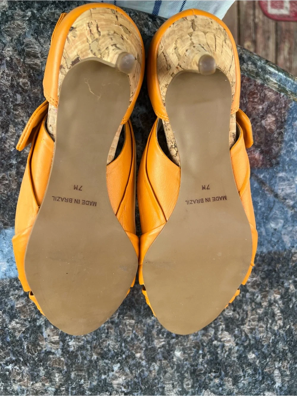 Madison Harding Cute Kitten Heels Orange Leather&Cork Sandals W Size 7M